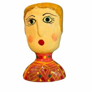 Handmade Folk Art Face Vase / Head Planter Sculptural Ceramic Boho Decor